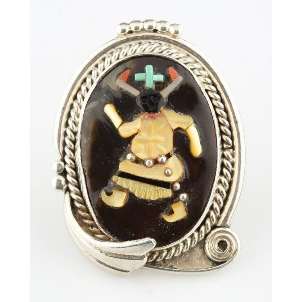 Augustine & Rosalie Pinto Zuni Native American Silver Ring Indian Dancer